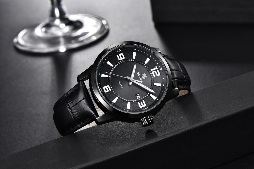 Montre de Luxe Sportive Homme Montre Quartz Bleue Bracelet en Cuir Tendance Montre-Bracelet Décontractée pour Homme