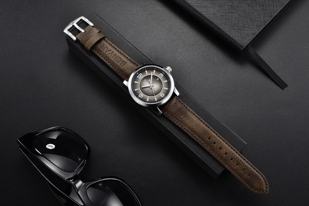 Montre de Luxe Sportive Homme Montre Quartz Bleue Bracelet en Cuir Tendance Montre-Bracelet Décontractée pour Homme