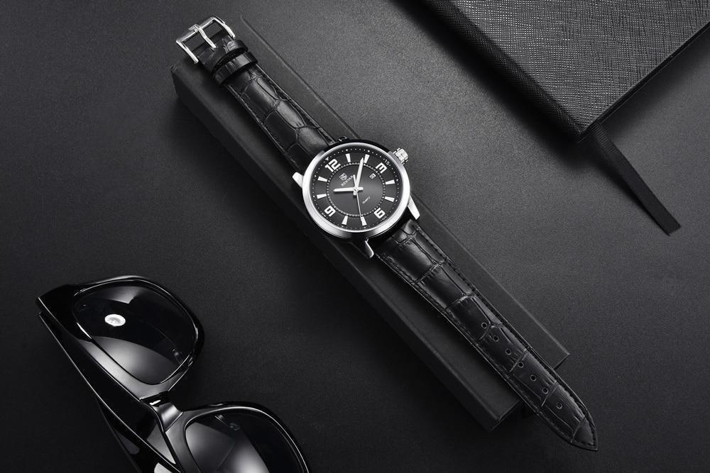 Montre de Luxe Sportive Homme Montre Quartz Bleue Bracelet en Cuir Tendance Montre-Bracelet Décontractée pour Homme