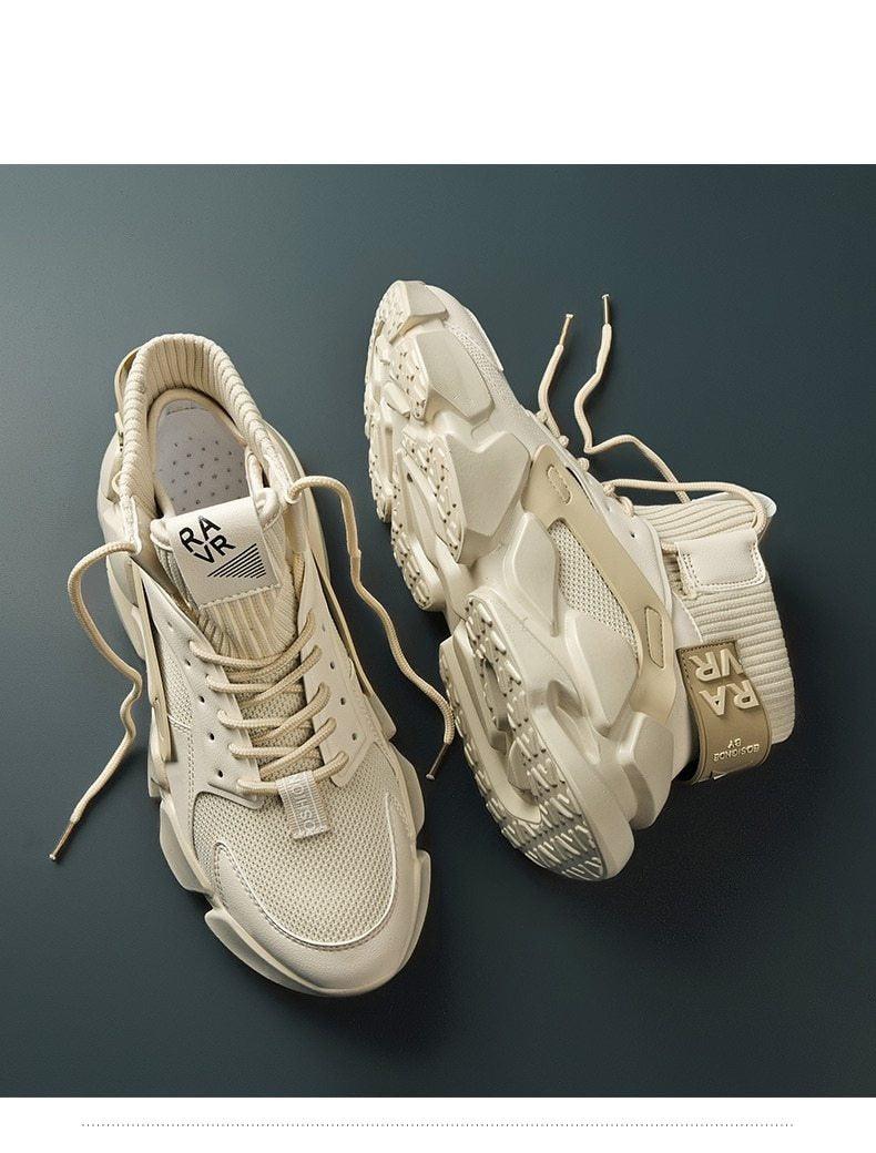 Baskets montantes beiges modernes pour hommes, chaussures épaisses pour hommes, baskets de sport de qualité supérieure, respirantes, décontractées, pour l'extérieur, augmentant la hauteur