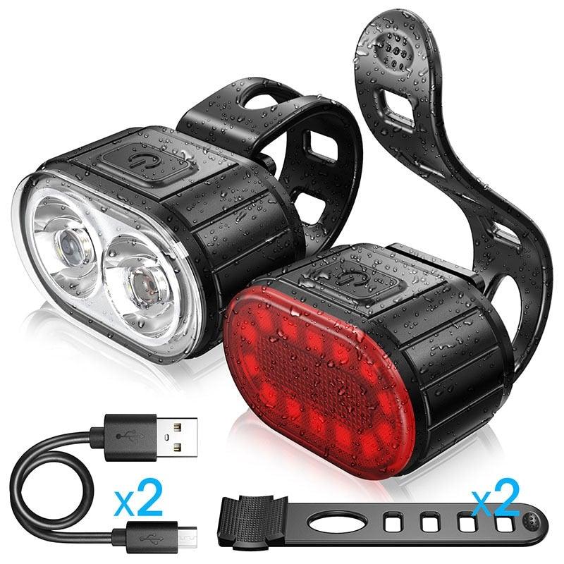 4 modes 350 mAh USB Vélo Phare avant de vélo rechargeable Feu arrière de vélo LED Lampe frontale Ultra Lumineux Kit de feux avant et arrière de vélo Étanche IPX4 VTT Casque de vélo Phare avant et feu arrière