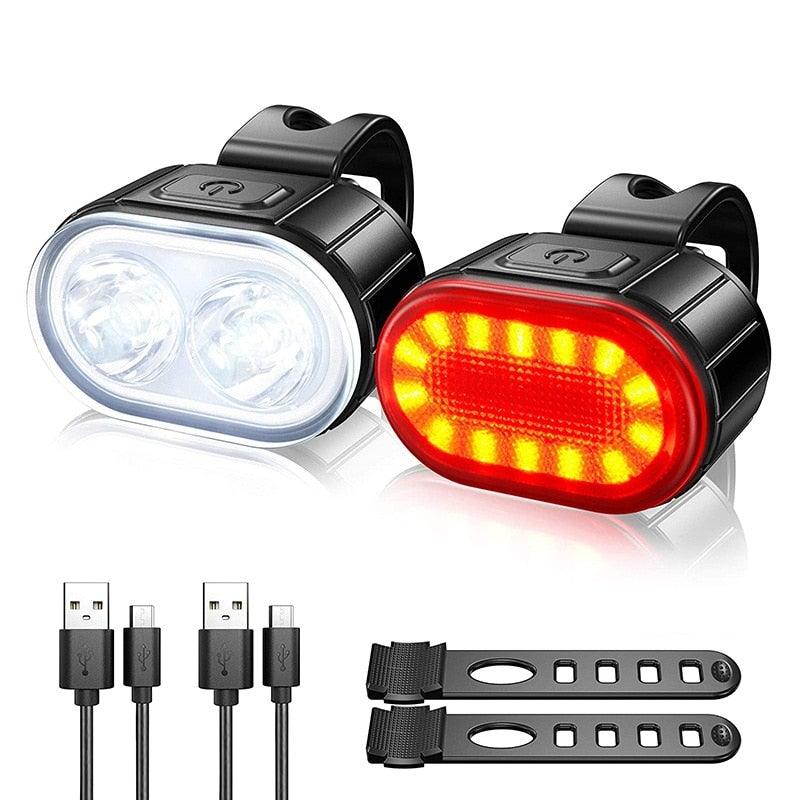 4 modes 350 mAh USB Vélo Phare avant de vélo rechargeable Feu arrière de vélo LED Lampe frontale Ultra Lumineux Kit de feux avant et arrière de vélo Étanche IPX4 VTT Casque de vélo Phare avant et feu arrière