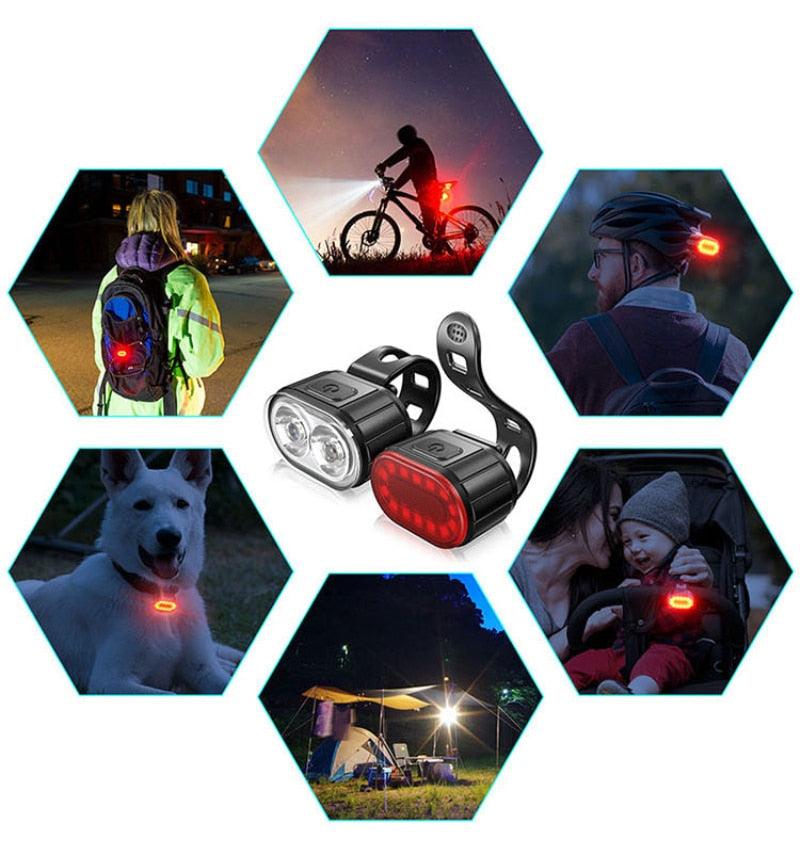 4 modes 350 mAh USB Vélo Phare avant de vélo rechargeable Feu arrière de vélo LED Lampe frontale Ultra Lumineux Kit de feux avant et arrière de vélo Étanche IPX4 VTT Casque de vélo Phare avant et feu arrière