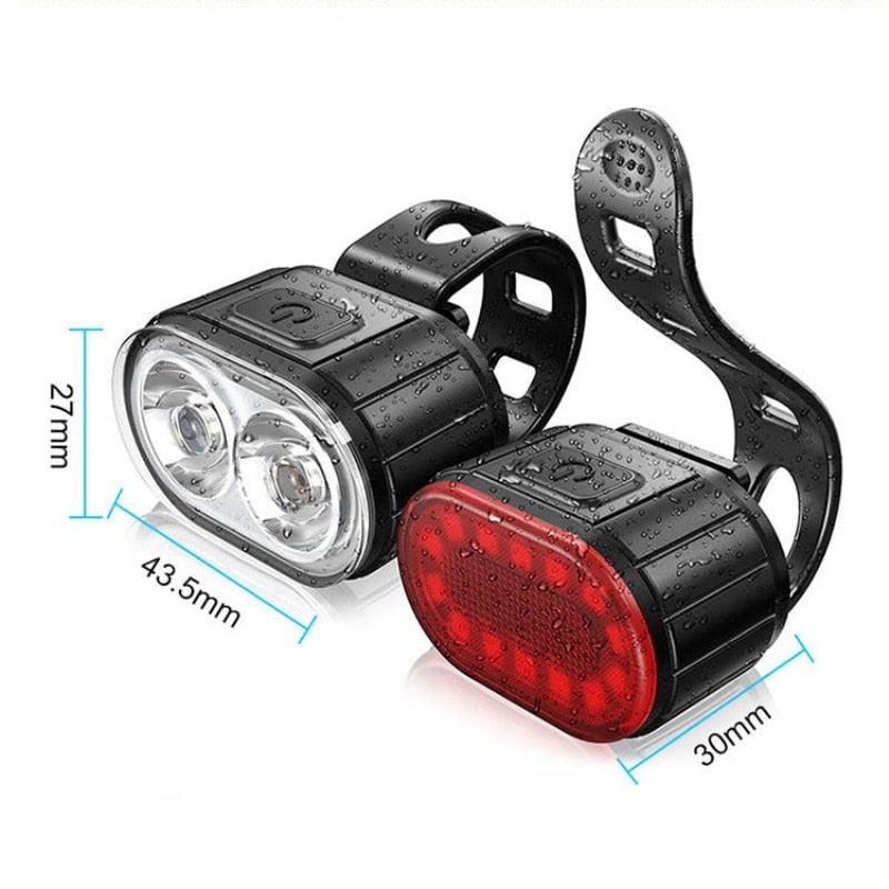 4 modes 350 mAh USB Vélo Phare avant de vélo rechargeable Feu arrière de vélo LED Lampe frontale Ultra Lumineux Kit de feux avant et arrière de vélo Étanche IPX4 VTT Casque de vélo Phare avant et feu arrière