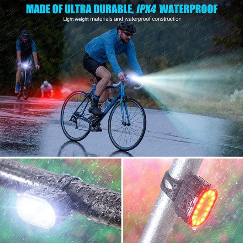 4 modes 350 mAh USB Vélo Phare avant de vélo rechargeable Feu arrière de vélo LED Lampe frontale Ultra Lumineux Kit de feux avant et arrière de vélo Étanche IPX4 VTT Casque de vélo Phare avant et feu arrière
