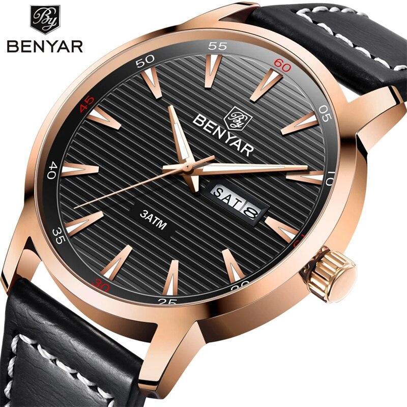 Nouvelle montre homme décontractée noire, mode simple, à quartz analogique, étanche, bracelet en cuir de luxe, élégante