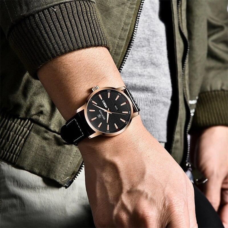 Nouvelle montre homme décontractée noire, mode simple, à quartz analogique, étanche, bracelet en cuir de luxe, élégante