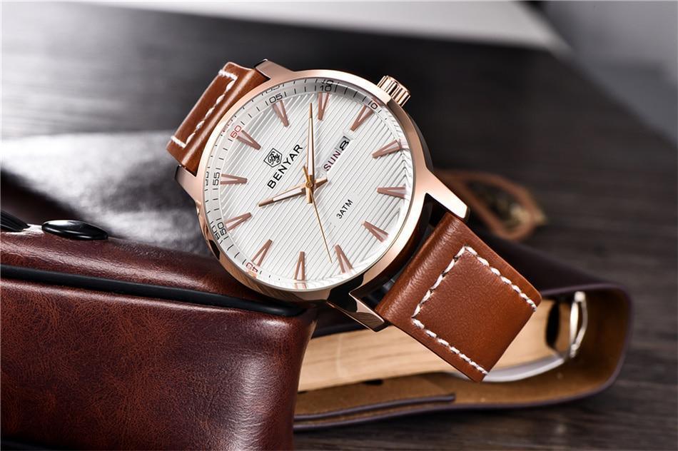 Nouvelle montre homme décontractée noire, mode simple, à quartz analogique, étanche, bracelet en cuir de luxe, élégante
