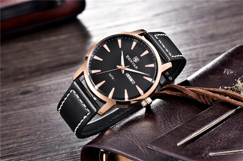 Nouvelle montre homme décontractée noire, mode simple, à quartz analogique, étanche, bracelet en cuir de luxe, élégante