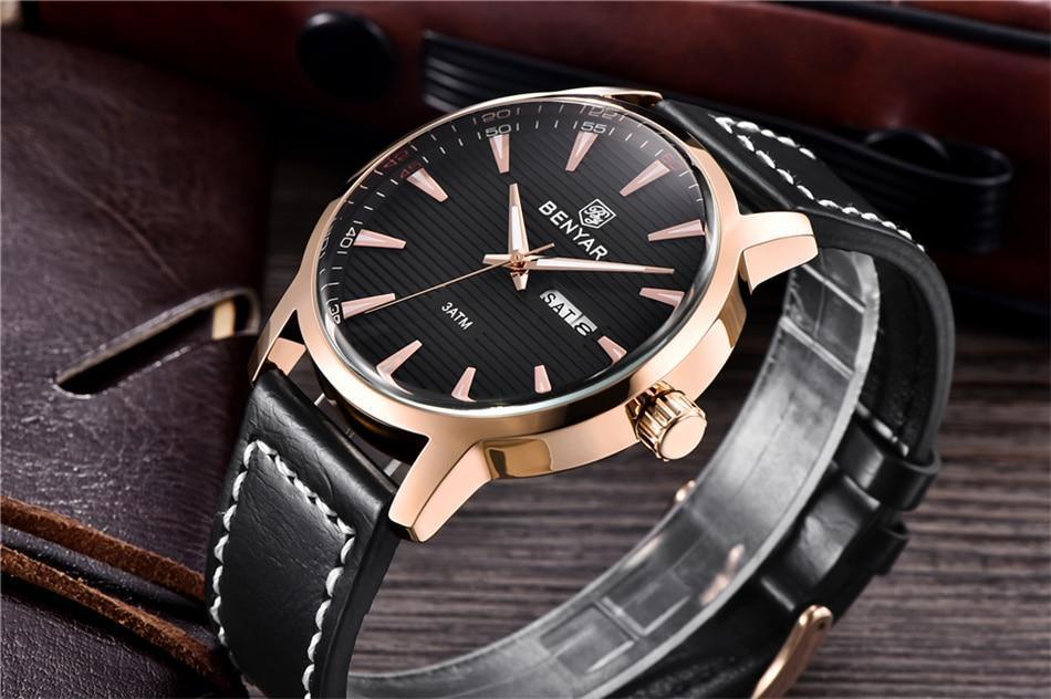 Nouvelle montre homme décontractée noire, mode simple, à quartz analogique, étanche, bracelet en cuir de luxe, élégante