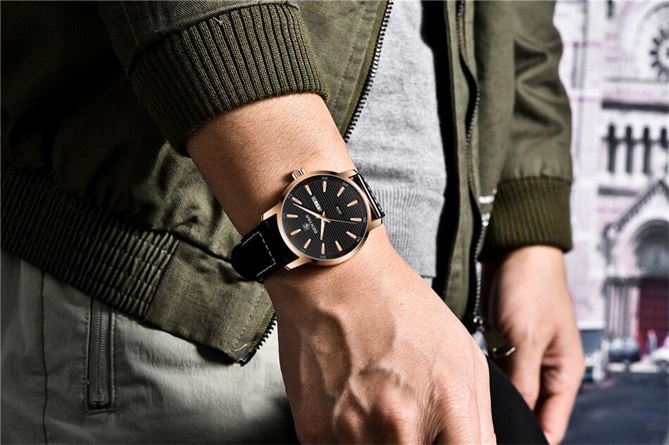 Nouvelle montre homme décontractée noire, mode simple, à quartz analogique, étanche, bracelet en cuir de luxe, élégante