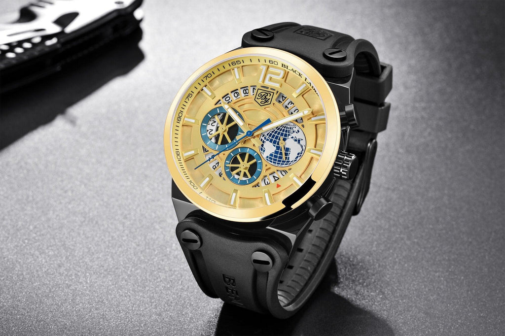 Montre de sport multifonction à quartz en silicone pour hommes, bracelet de luxe étanche avec aiguilles lumineuses