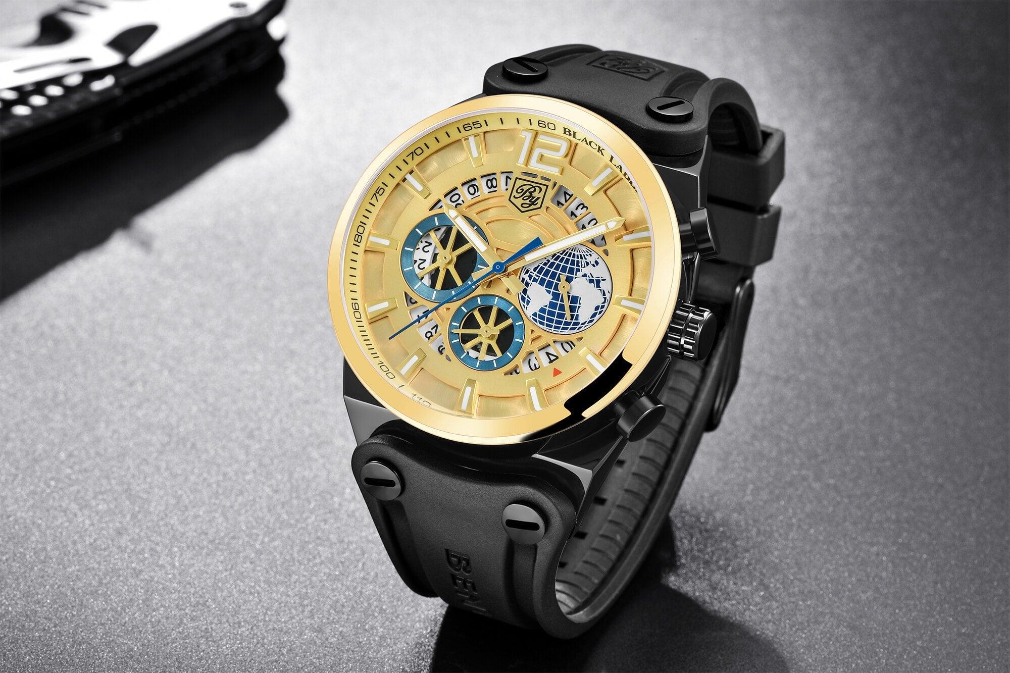 Montre de sport multifonction à quartz en silicone pour hommes, bracelet de luxe étanche avec aiguilles lumineuses