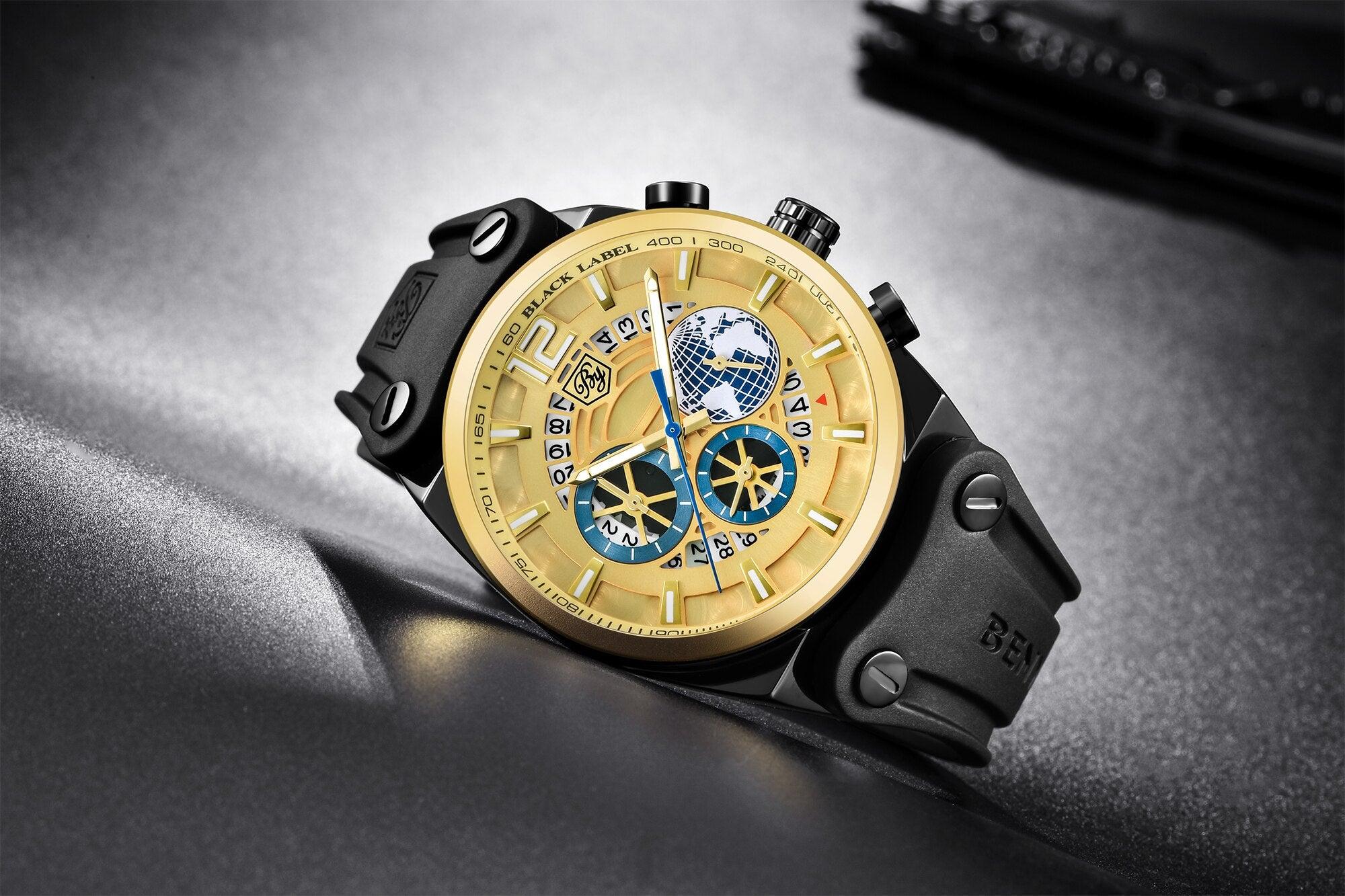 Montre de sport multifonction à quartz en silicone pour hommes, bracelet de luxe étanche avec aiguilles lumineuses