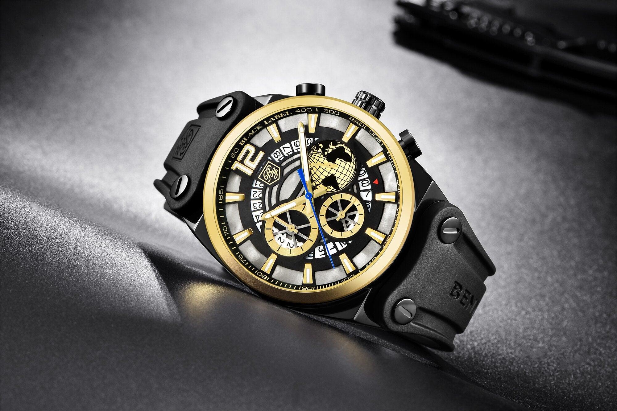 Montre de sport multifonction à quartz en silicone pour hommes, bracelet de luxe étanche avec aiguilles lumineuses