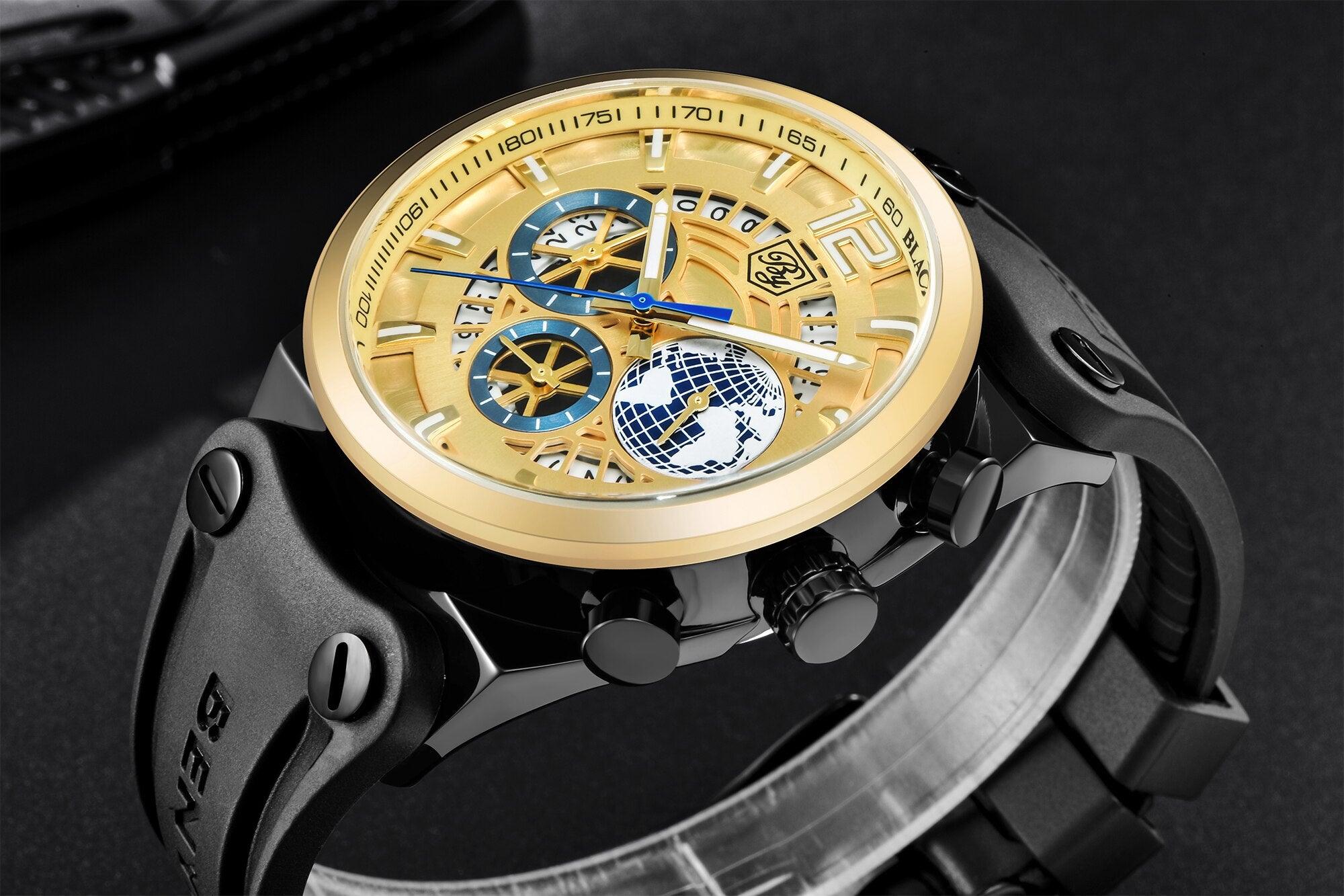 Montre de sport multifonction à quartz en silicone pour hommes, bracelet de luxe étanche avec aiguilles lumineuses