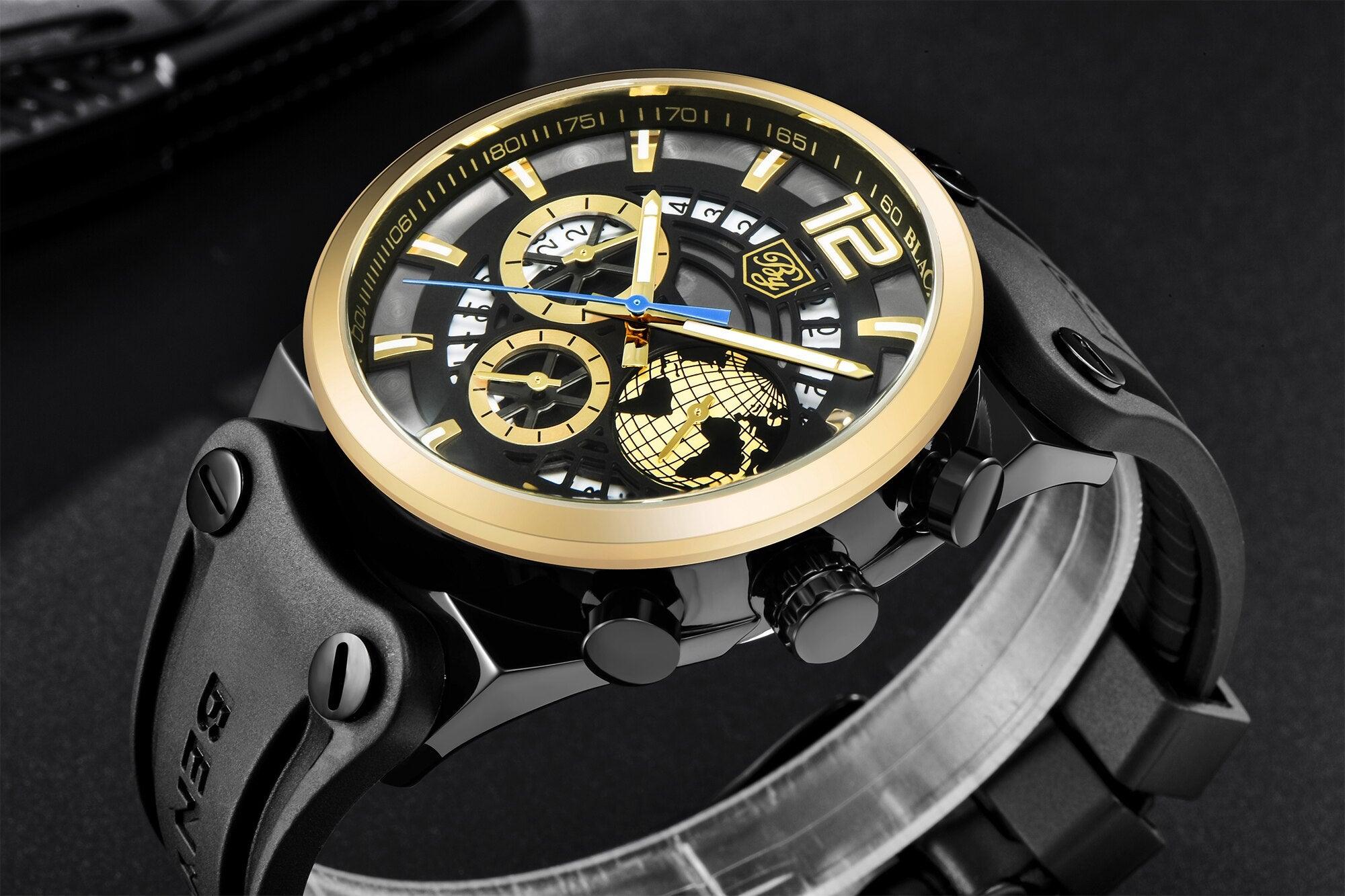 Montre de sport multifonction à quartz en silicone pour hommes, bracelet de luxe étanche avec aiguilles lumineuses