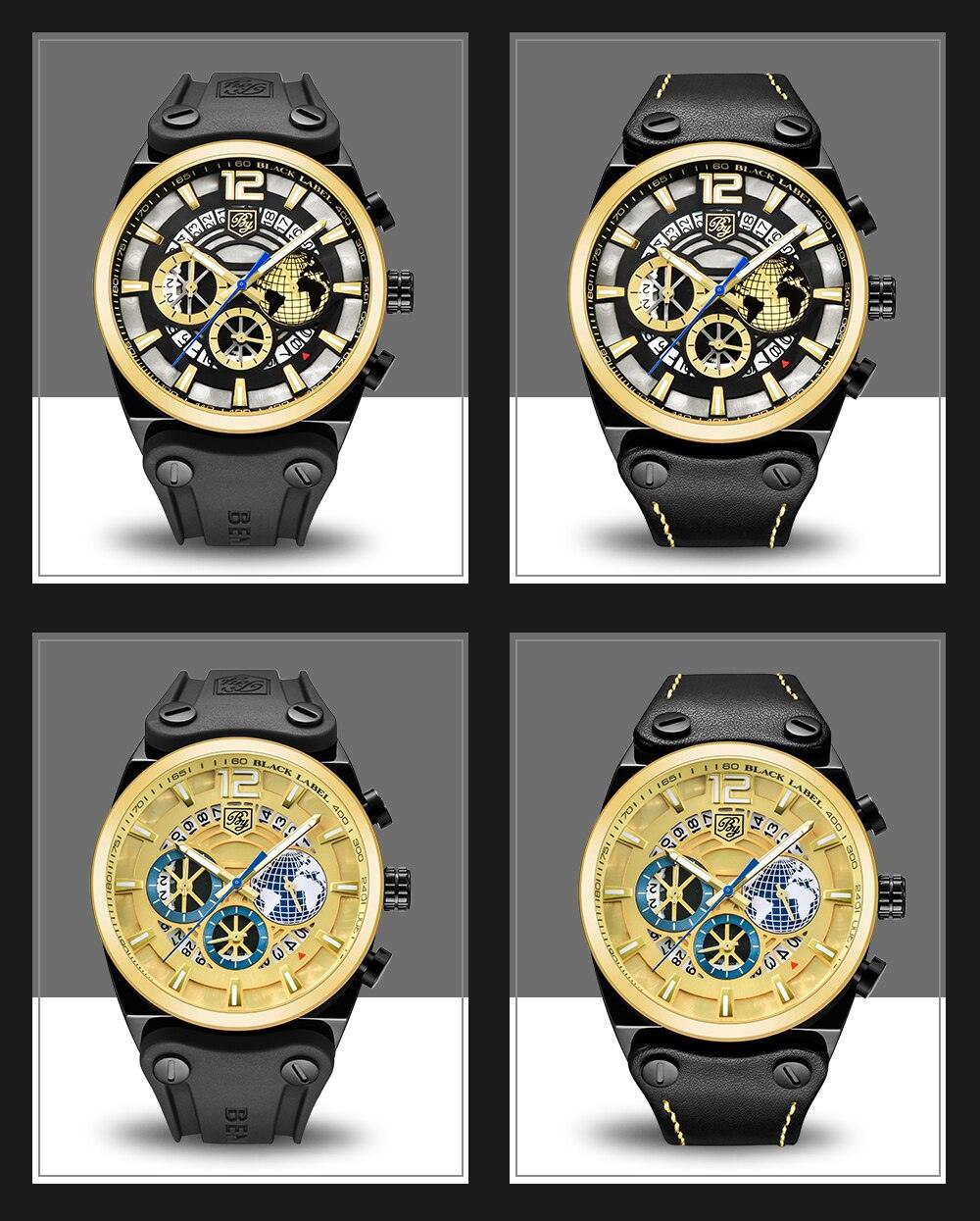 Montre de sport multifonction à quartz en silicone pour hommes, bracelet de luxe étanche avec aiguilles lumineuses