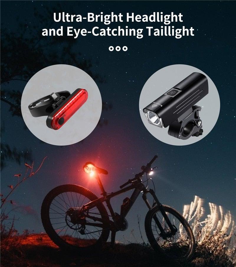 Phare avant de vélo rechargeable USB Lumière de vélo LED étanche Phare de cyclisme Lampe de sécurité pour l'escalade Lampe de vélo super brillante Facile à installer Convient à tous les vélos Phares avec modes