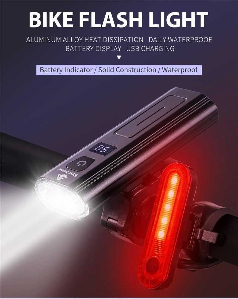Phare avant de vélo rechargeable USB Lumière de vélo LED étanche Phare de cyclisme Lampe de sécurité pour l'escalade Lampe de vélo super brillante Facile à installer Convient à tous les vélos Phares avec modes