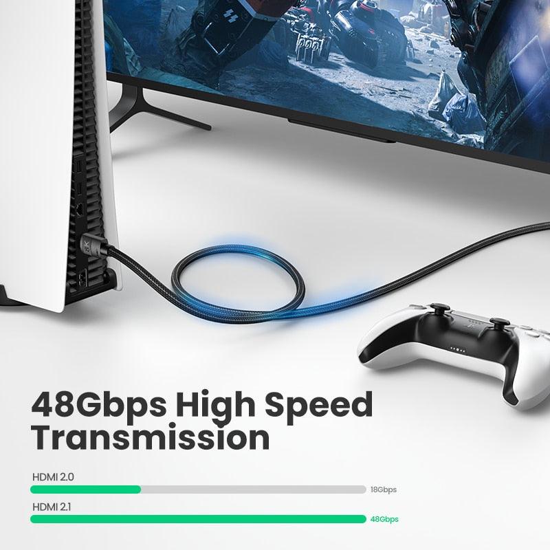 Câble HDMI 2.1 Ultra Haut Débit 8K60Hz 4K120Hz Câble Répartiteur HDMI 48Gbps Ultra Haut Débit 4K 120Hz Câble HDMI Tressé Dynamic HDR Vision HDR 10 Compatible avec TV UHD Ordinateur Portable