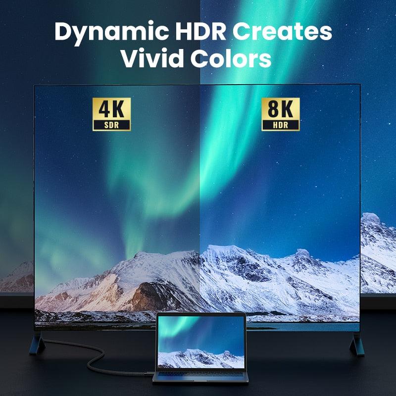 Câble HDMI 2.1 Ultra Haut Débit 8K60Hz 4K120Hz Câble Répartiteur HDMI 48Gbps Ultra Haut Débit 4K 120Hz Câble HDMI Tressé Dynamic HDR Vision HDR 10 Compatible avec TV UHD Ordinateur Portable