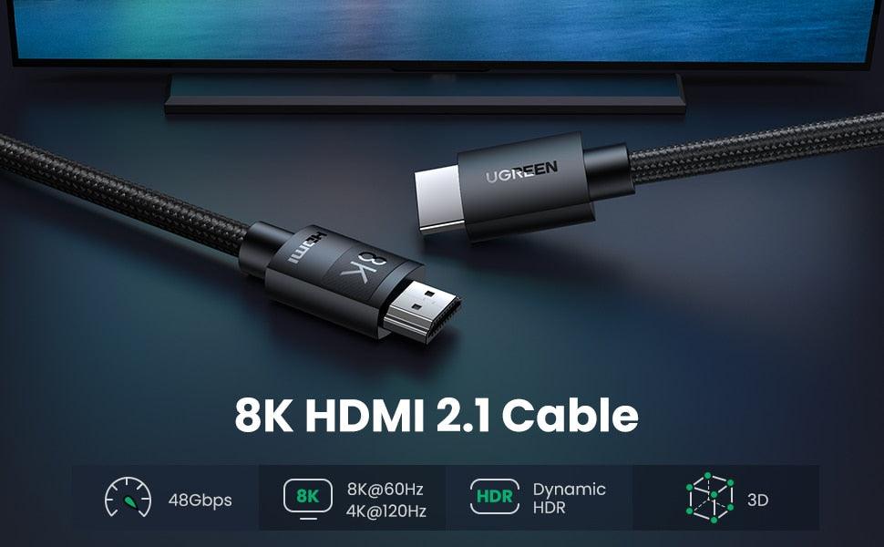 Câble HDMI 2.1 Ultra Haut Débit 8K60Hz 4K120Hz Câble Répartiteur HDMI 48Gbps Ultra Haut Débit 4K 120Hz Câble HDMI Tressé Dynamic HDR Vision HDR 10 Compatible avec TV UHD Ordinateur Portable