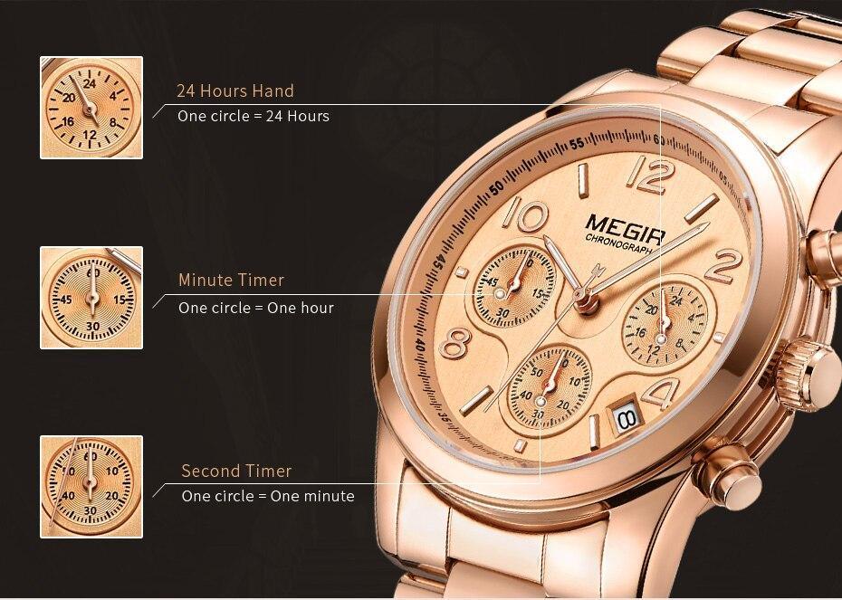 Montres multifonctionnelles pour femmes d'affaires Montre étanche à quartz en acier inoxydable Design rond élégant et brillant