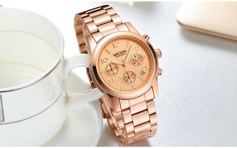 Montres multifonctionnelles pour femmes d'affaires Montre étanche à quartz en acier inoxydable Design rond élégant et brillant