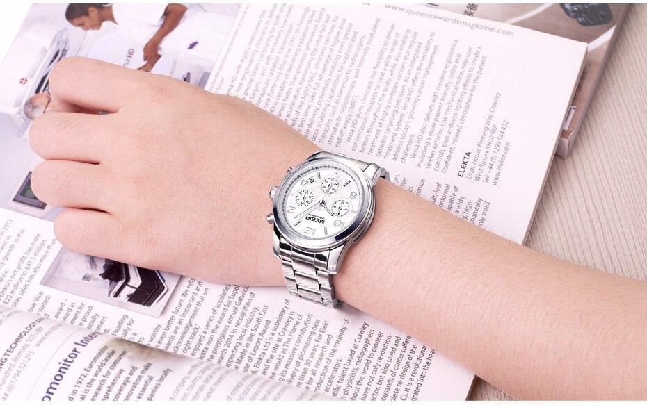 Montres multifonctionnelles pour femmes d'affaires Montre étanche à quartz en acier inoxydable Design rond élégant et brillant
