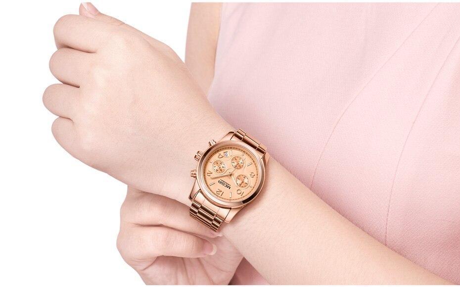 Montres multifonctionnelles pour femmes d'affaires Montre étanche à quartz en acier inoxydable Design rond élégant et brillant