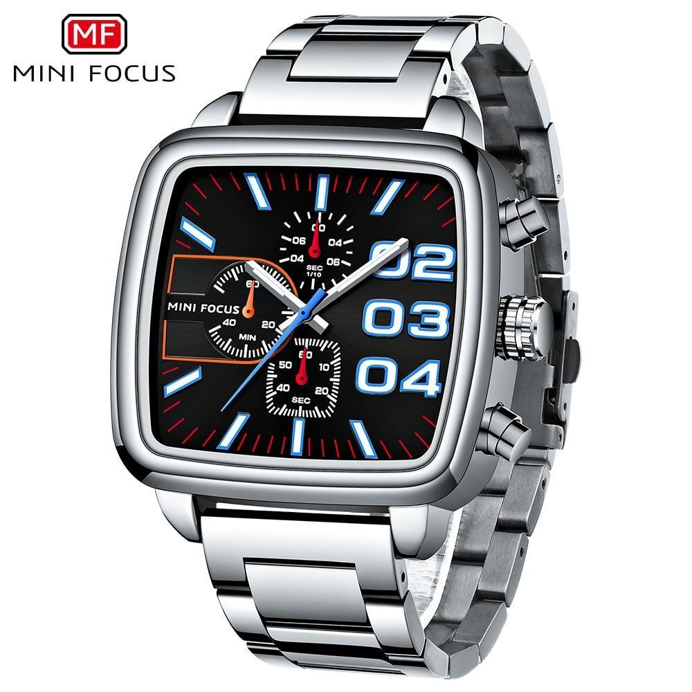 Montre carrée élégante pour homme, multifonctionnelle, étanche, en acier inoxydable, grand bracelet