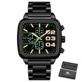 Montre carrée élégante pour homme, multifonctionnelle, étanche, en acier inoxydable, grand bracelet