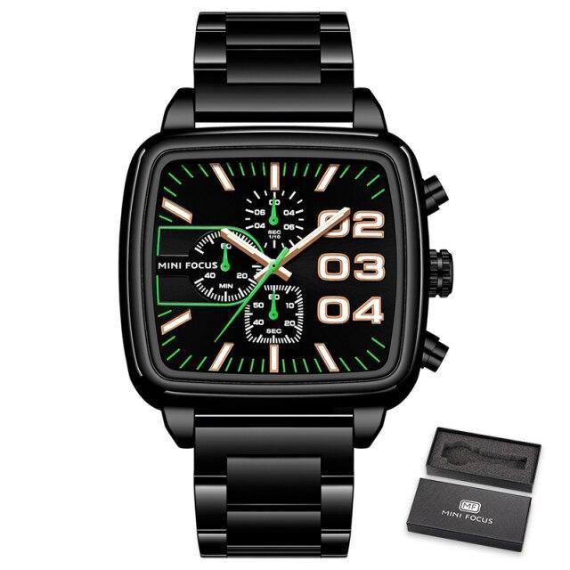 Montre carrée élégante pour homme, multifonctionnelle, étanche, en acier inoxydable, grand bracelet