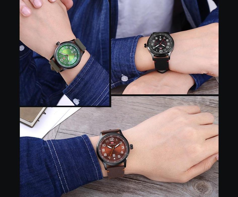 Montre-bracelet pour homme de sport décontractée de luxe verte ronde étanche analogique à quartz classique à la mode