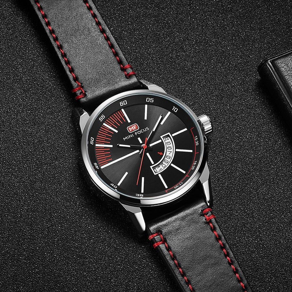 Montre Homme Élégante en Quartz Noir Bracelet en Cuir Tendance Design de Luxe Calendrier Lumineux Analogique Montres Uniques