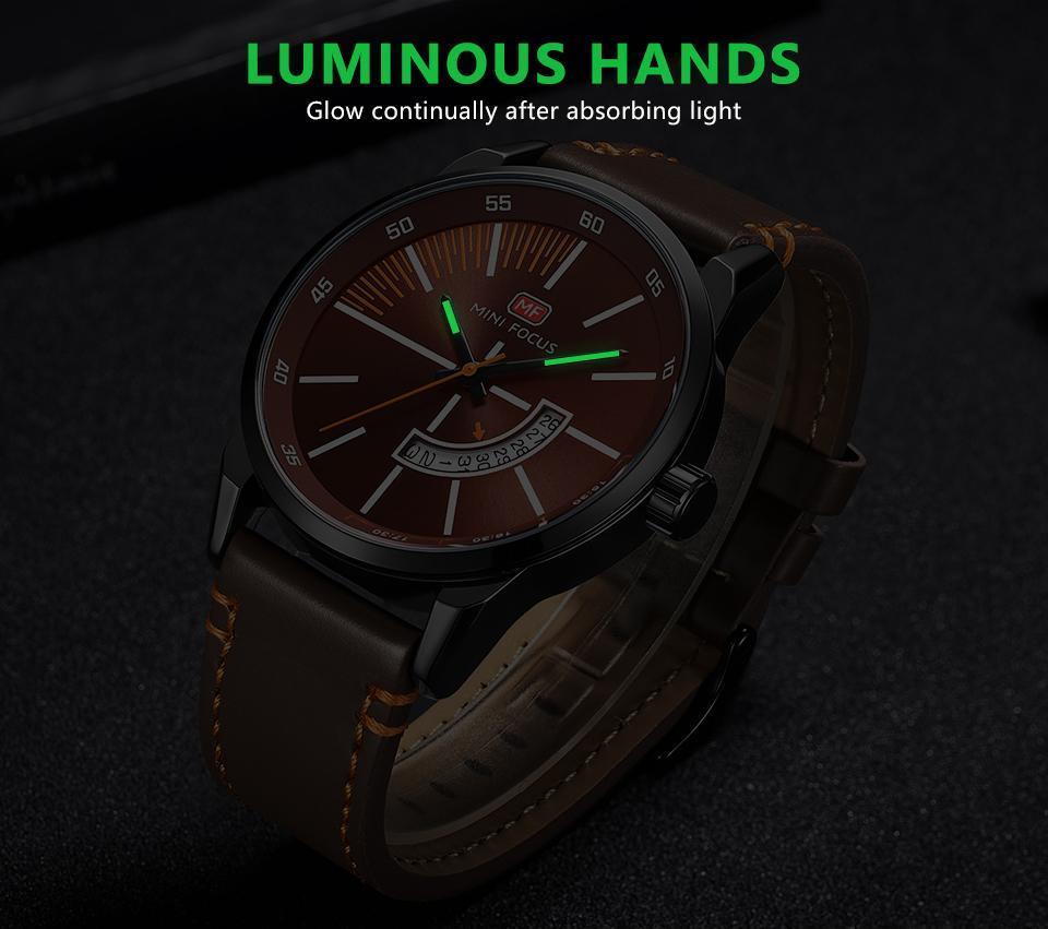 Montre Homme Élégante en Quartz Noir Bracelet en Cuir Tendance Design de Luxe Calendrier Lumineux Analogique Montres Uniques