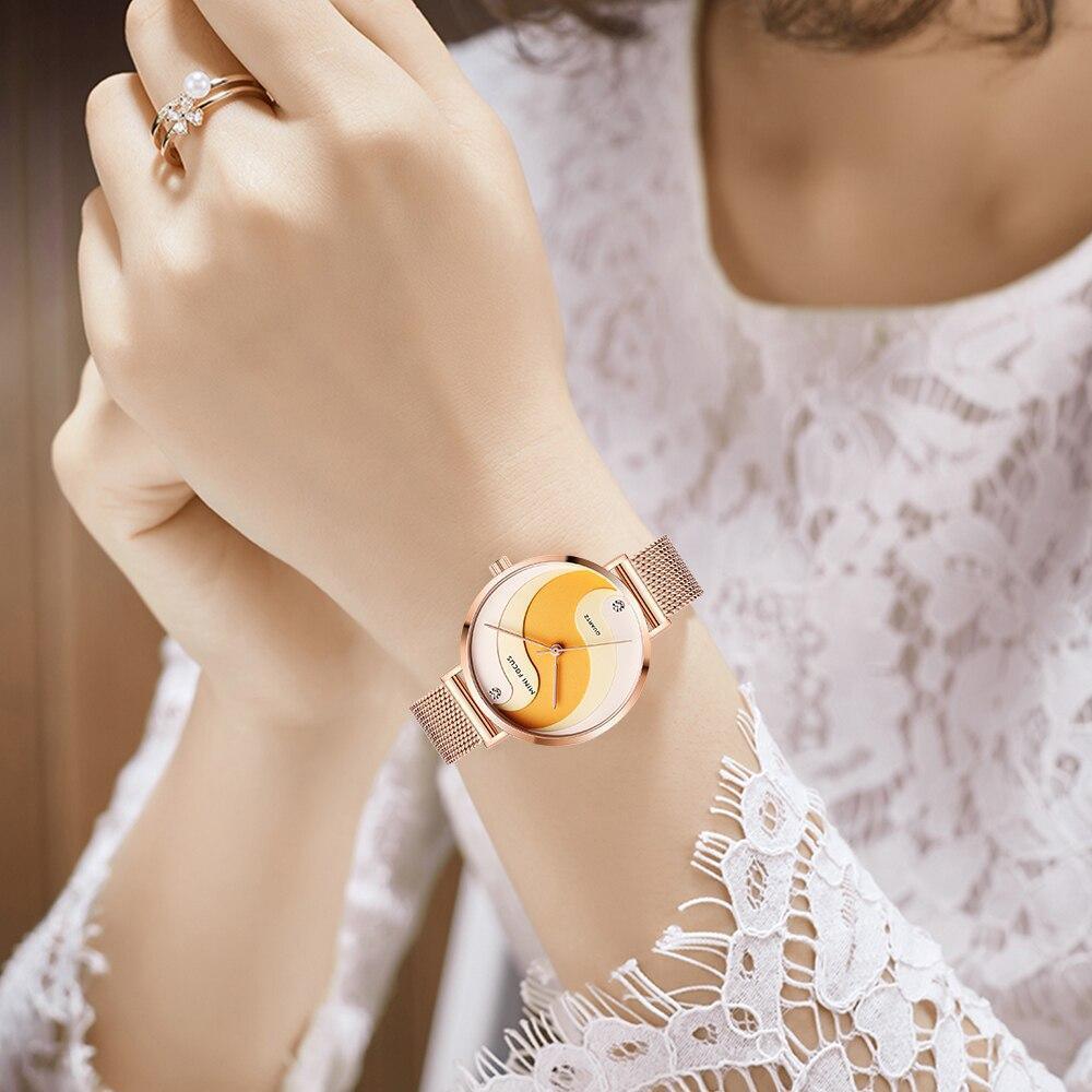 Montres ultra-fines en or rose pour femmes, à quartz analogique, étanches, avec un design rond élégant pour femmes