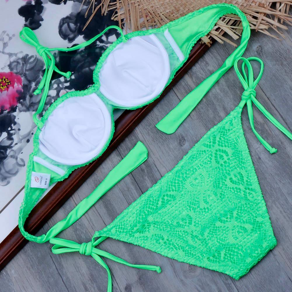 Ensemble de bikinis solides à lanières, maillot de bain push-up blanc, maillot de bain pour femme, bas de bikini côtelé à nouer, maillot de bain string ajustable à lacets pour femme