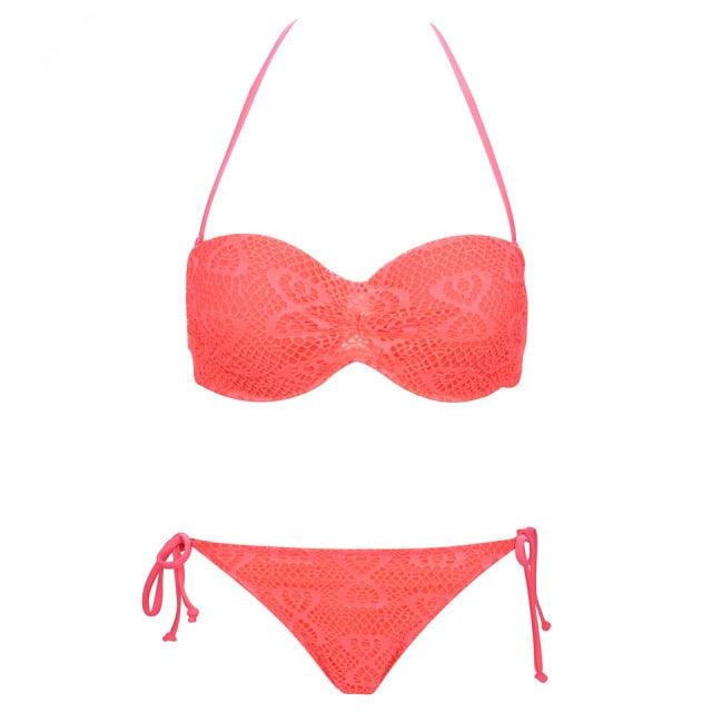 Ensemble de bikinis solides à lanières, maillot de bain push-up blanc, maillot de bain pour femme, bas de bikini côtelé à nouer, maillot de bain string ajustable à lacets pour femme