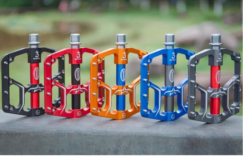 Pédales de vélo de route plates et larges pour VTT, 3 roulements étanches 9/16 po en aluminium avec cales antidérapantes amovibles, pédales plates de VTT en alliage d'aluminium antidérapantes avec 3 roulements pour vélo de route