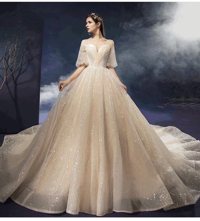 Nouvelle robe de mariée brillante, perles de luxe, dentelle EDL458