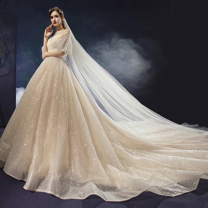 Nouvelle robe de mariée brillante, perles de luxe, dentelle EDL458