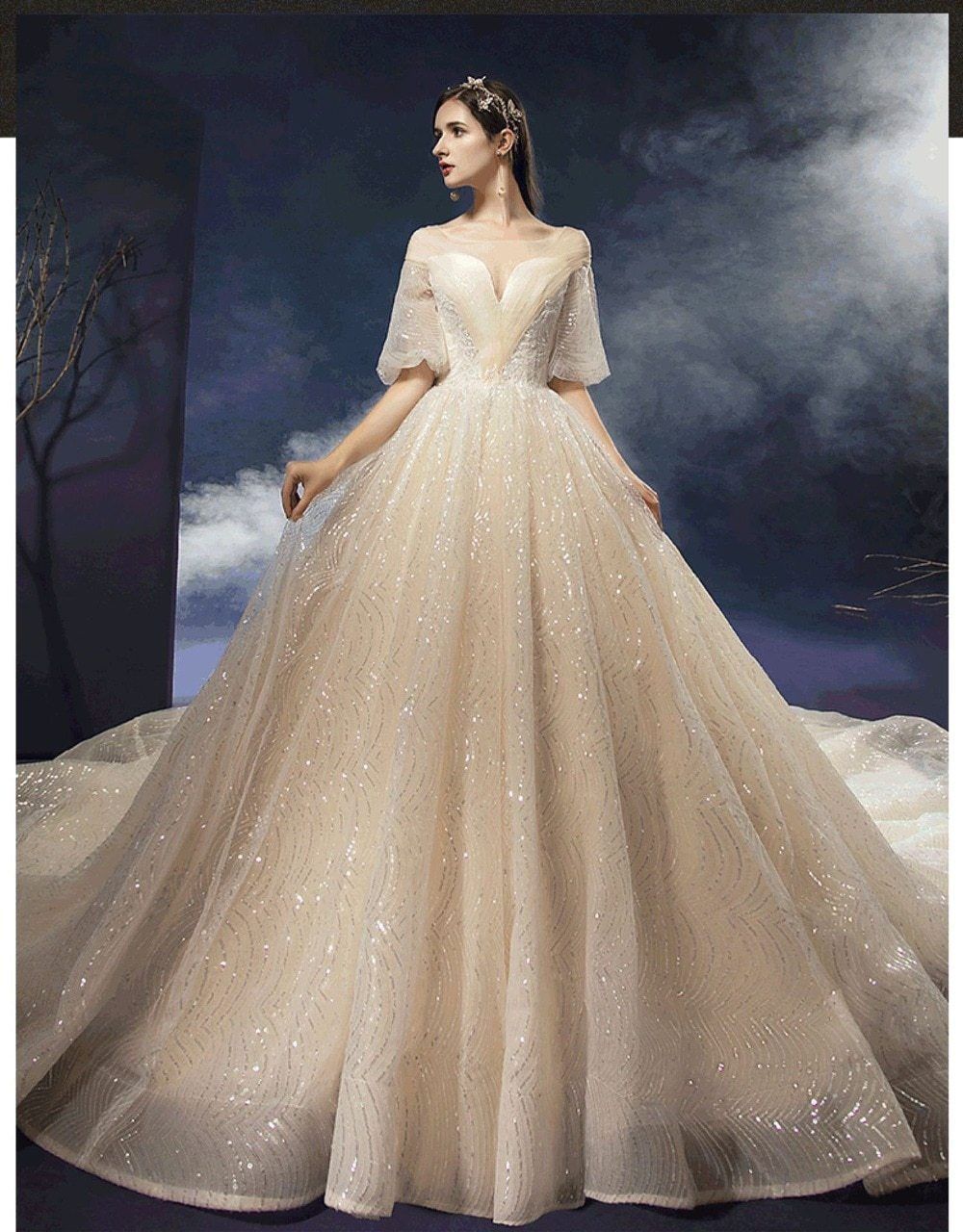 Nouvelle robe de mariée brillante, perles de luxe, dentelle EDL458