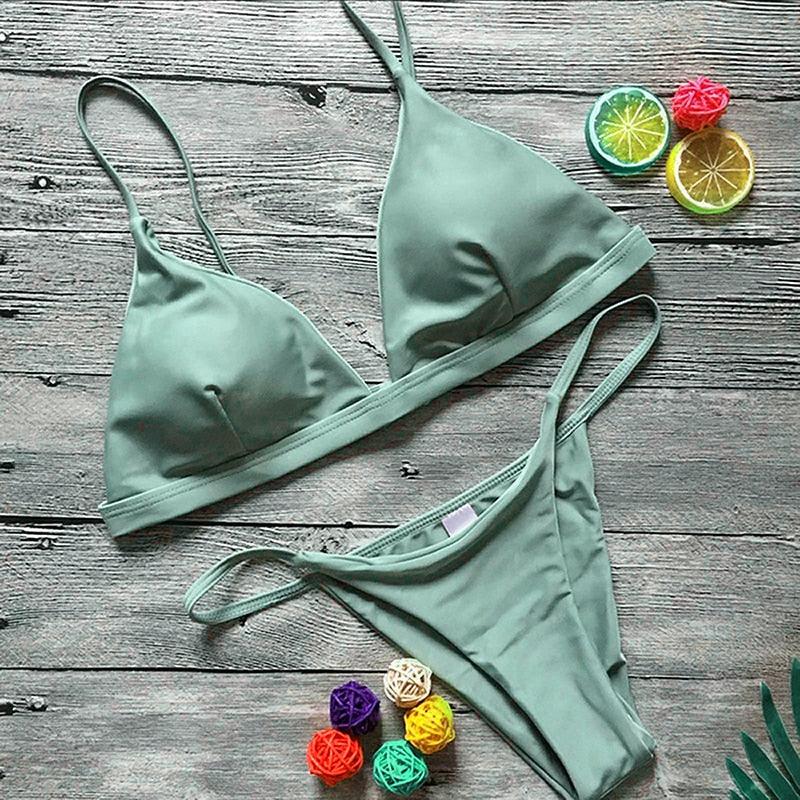 Ensemble de Bikini Push Up Maillots de Bain Taille Haute Femme Maillot de Bain Nervuré Brésilien Bikini Maillot de Bain Femme Bas de Bikini Triangle Haut de Maillot de Bain