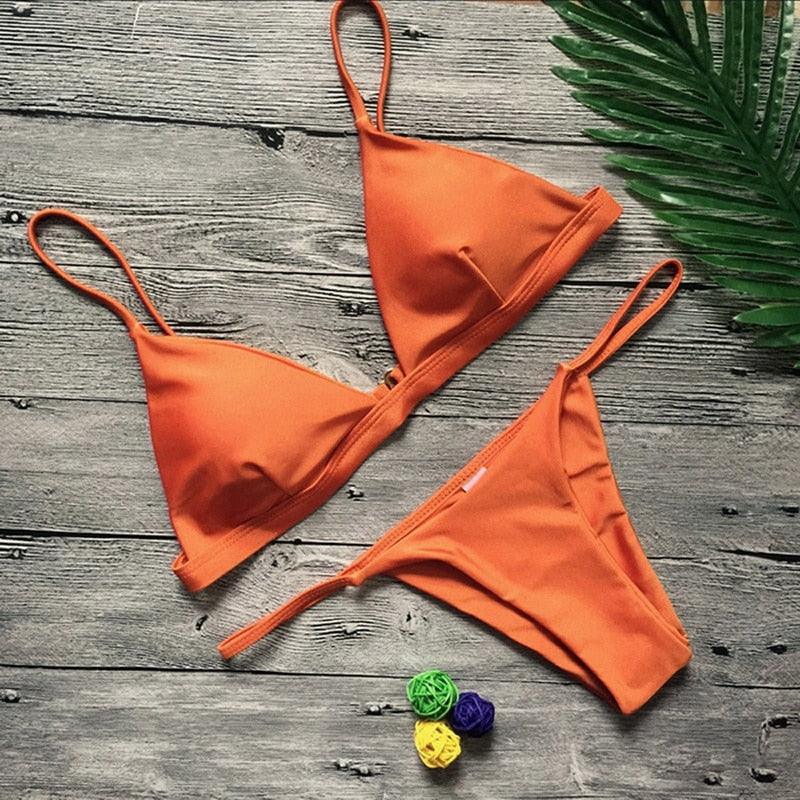 Ensemble de Bikini Push Up Maillots de Bain Taille Haute Femme Maillot de Bain Nervuré Brésilien Bikini Maillot de Bain Femme Bas de Bikini Triangle Haut de Maillot de Bain