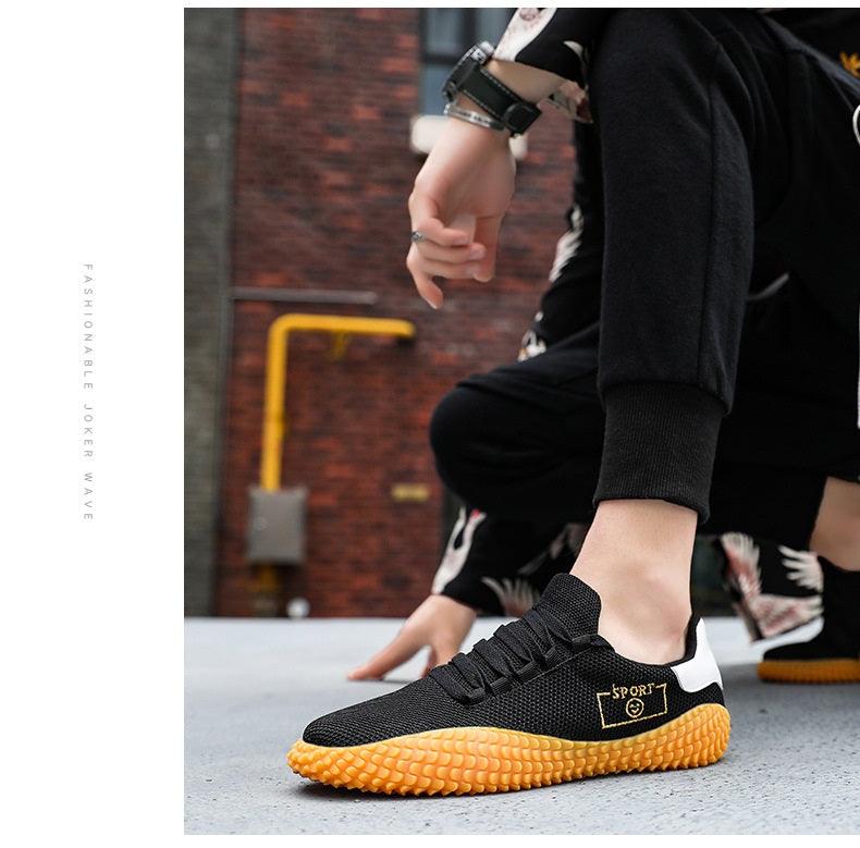 Baskets noires pour hommes Chaussures respirantes en maille Chaussures de sport noires à la mode Chaussures de marche plates et décontractées Chaussures décontractées respirantes Baskets montantes décontractées à lacets pour hommes à la mode