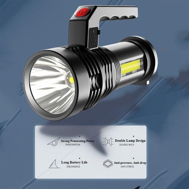 Lampes de poche rechargeables étanches 3 modes Interrupteur puissant projecteur haute luminosité Lampe de poche LED portable haute puissance étanche Utilisation à la maison et en extérieur de longue durée