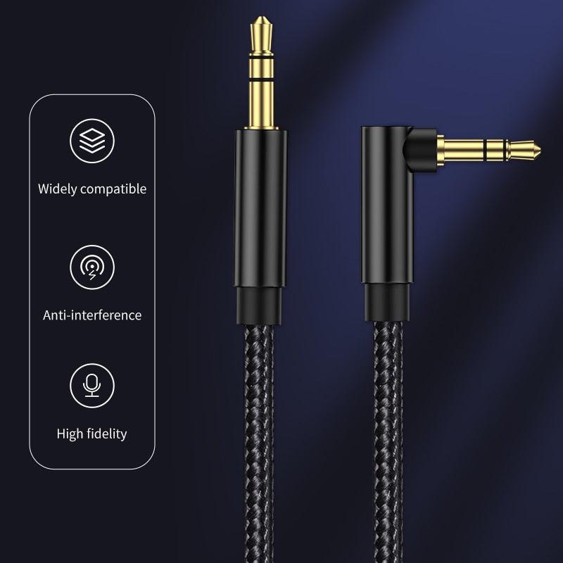 Câble auxiliaire Jack 3,5 mm Câble audio Jack haut-parleur Stéréo Cordon auxiliaire Câble auxiliaire à angle droit à 90 degrés Câble compatible pour casques audio, voiture, tablettes, haut-parleurs