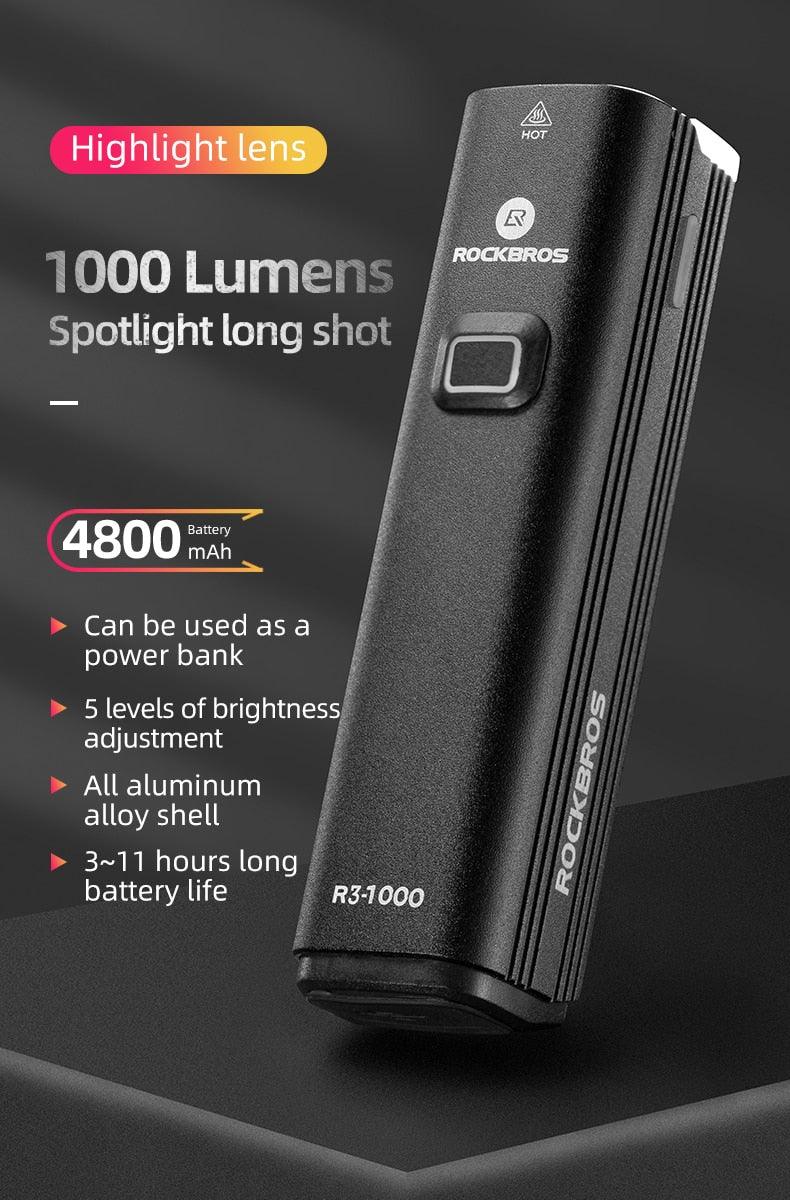 Éclairage de vélo avant Lampe avant USB Rechargeable LED 4800mAh Éclairage de vélo étanche Ensemble d'éclairage de vélo USB Rechargeable Super Lumineux Phare de vélo pour la Conduite Nocturne Support 1000LM